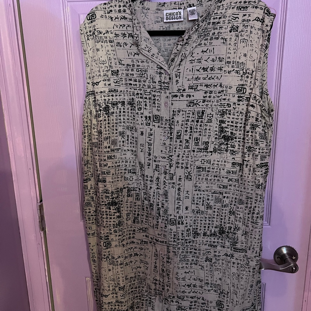 Chico's Cream Midi Dress With Black Script Print